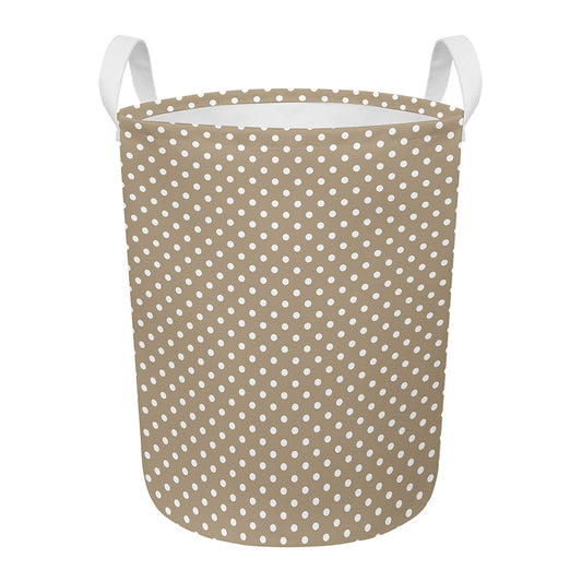 Beige And White Polka Dot Pattern Print Round Laundry Basket