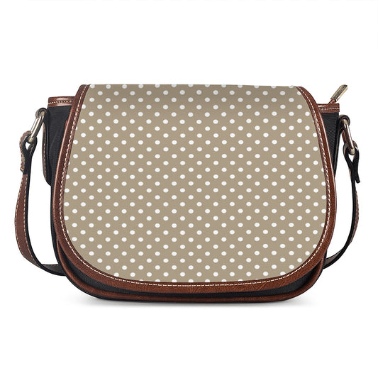 Beige And White Polka Dot Pattern Print Saddle Bag