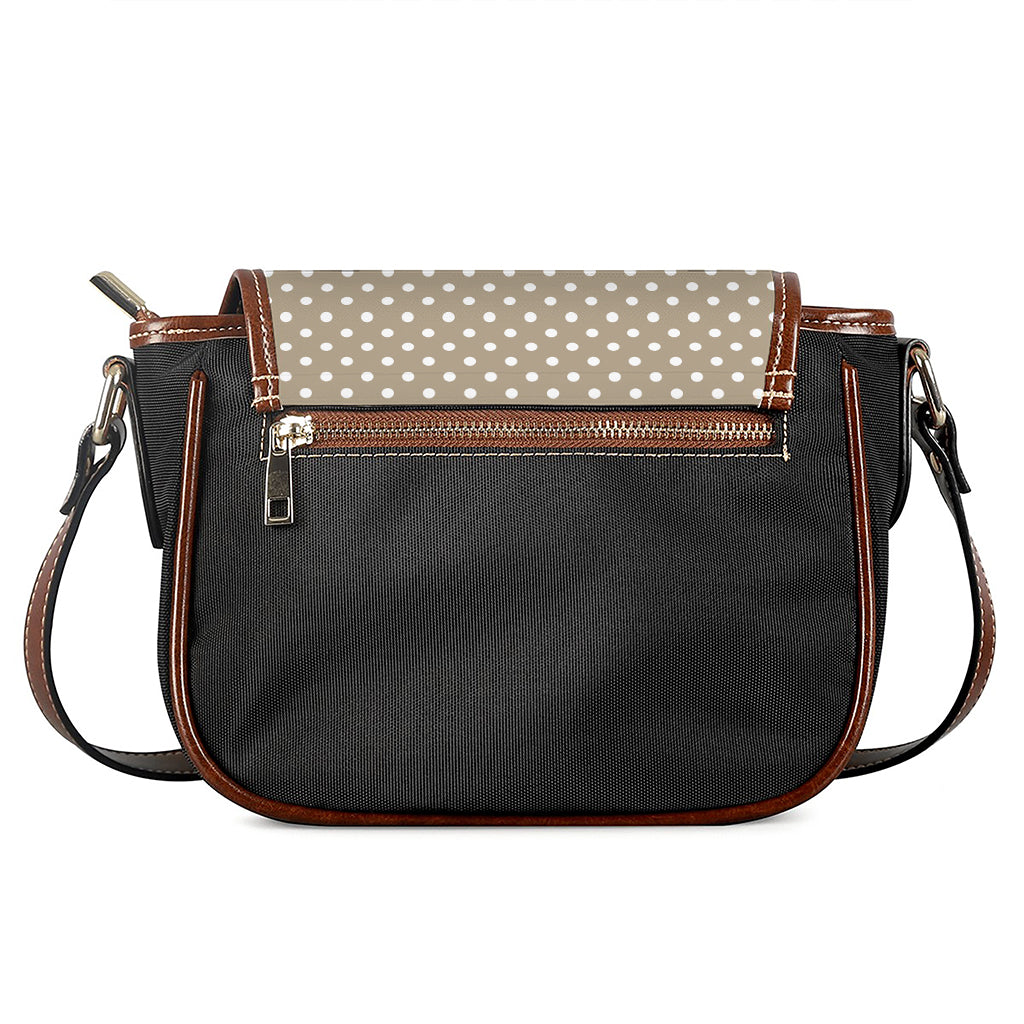 Beige And White Polka Dot Pattern Print Saddle Bag