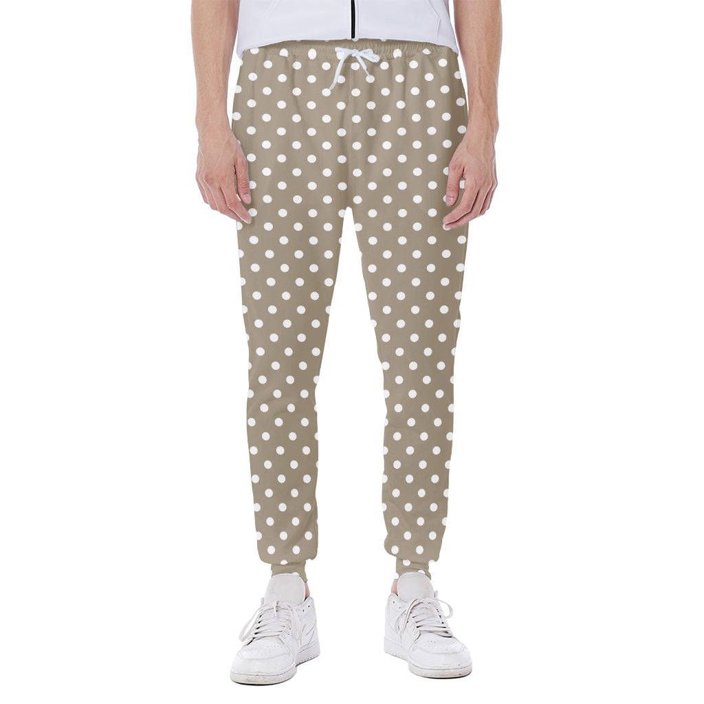 Beige And White Polka Dot Pattern Print Scuba Joggers
