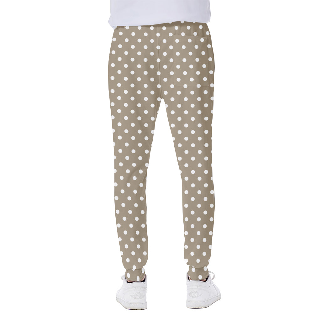 Beige And White Polka Dot Pattern Print Scuba Joggers