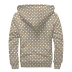Beige And White Polka Dot Pattern Print Sherpa Lined Zip Up Hoodie