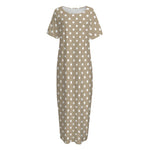 Beige And White Polka Dot Pattern Print Short Sleeve Long Nightdress