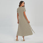Beige And White Polka Dot Pattern Print Short Sleeve Maxi Dress