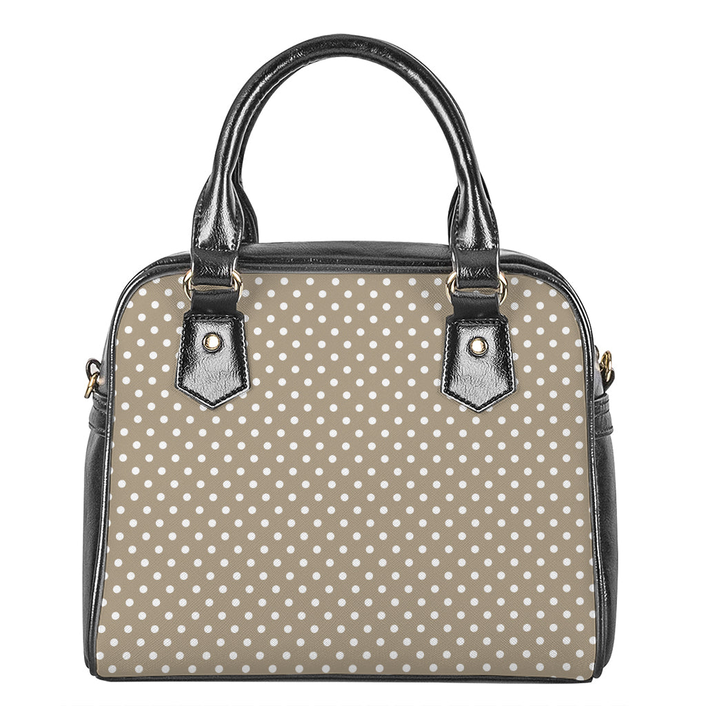 Beige And White Polka Dot Pattern Print Shoulder Handbag