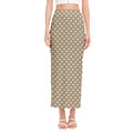 Beige And White Polka Dot Pattern Print Side Slit Maxi Skirt