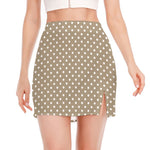 Beige And White Polka Dot Pattern Print Side Slit Mini Skirt