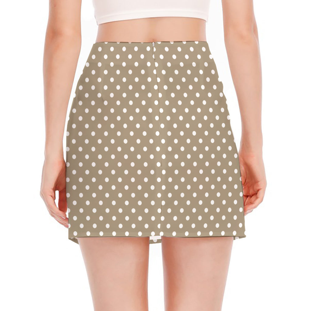 Beige And White Polka Dot Pattern Print Side Slit Mini Skirt