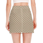 Beige And White Polka Dot Pattern Print Side Slit Mini Skirt