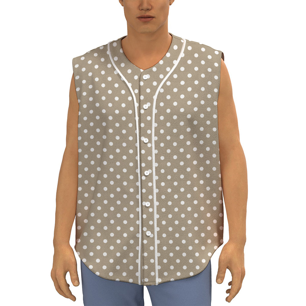 Beige And White Polka Dot Pattern Print Sleeveless Baseball Jersey
