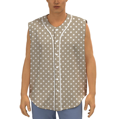 Beige And White Polka Dot Pattern Print Sleeveless Baseball Jersey