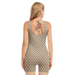 Beige And White Polka Dot Pattern Print Sleeveless One Piece Swimsuit