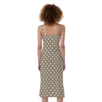 Beige And White Polka Dot Pattern Print Slim Fit Midi Cami Dress