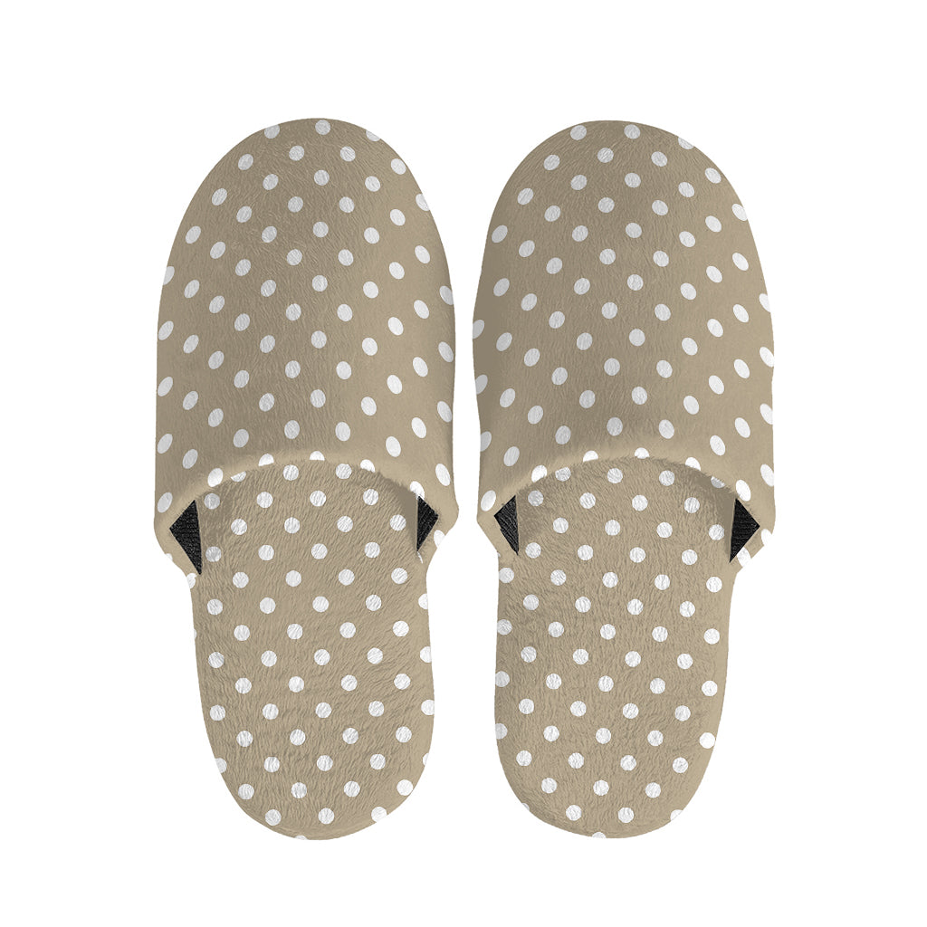 Beige And White Polka Dot Pattern Print Slippers