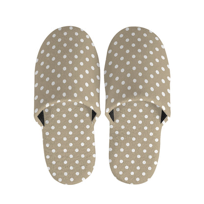 Beige And White Polka Dot Pattern Print Slippers