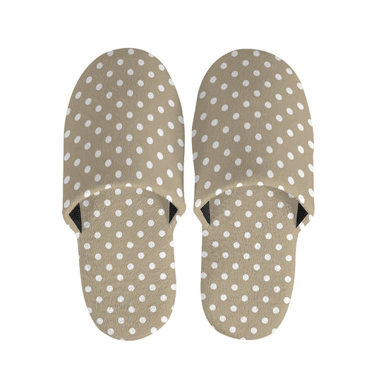 Beige And White Polka Dot Pattern Print Slippers