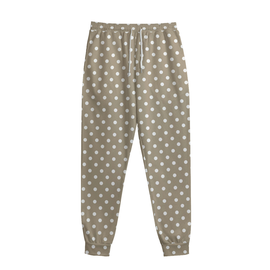 Beige And White Polka Dot Pattern Print Sweatpants