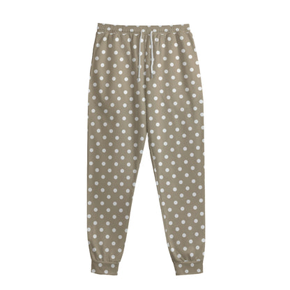 Beige And White Polka Dot Pattern Print Sweatpants