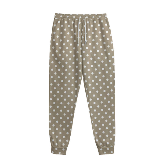 Beige And White Polka Dot Pattern Print Sweatpants