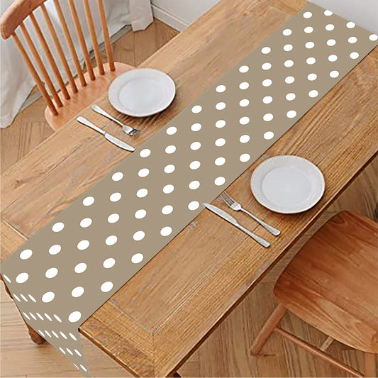 Beige And White Polka Dot Pattern Print Table Runner