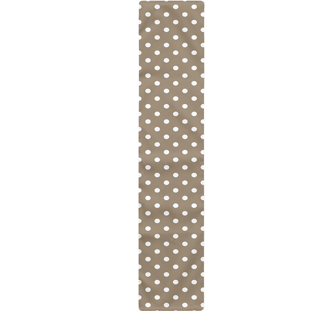 Beige And White Polka Dot Pattern Print Table Runner