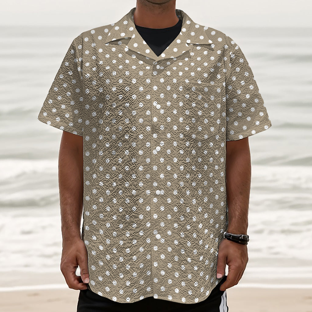 Beige And White Polka Dot Pattern Print Textured Short Sleeve Shirt
