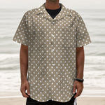 Beige And White Polka Dot Pattern Print Textured Short Sleeve Shirt