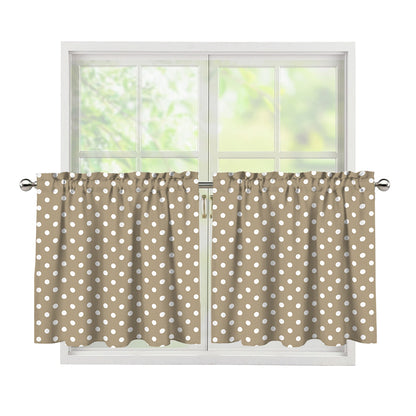 Beige And White Polka Dot Pattern Print Tier Curtains