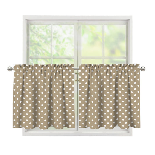 Beige And White Polka Dot Pattern Print Tier Curtains