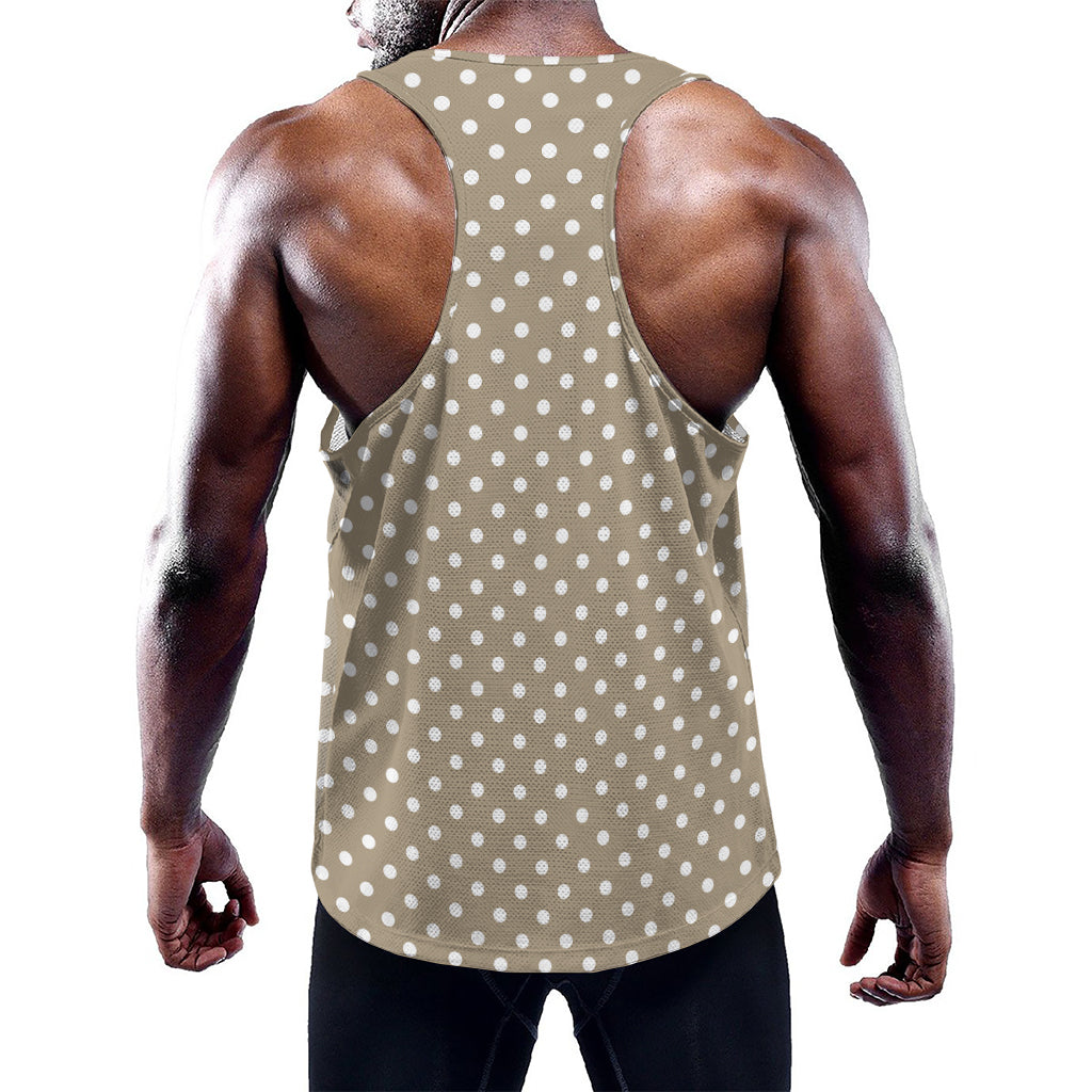Beige And White Polka Dot Pattern Print Training Tank Top