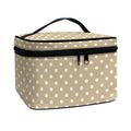 Beige And White Polka Dot Pattern Print Travel Makeup Bag