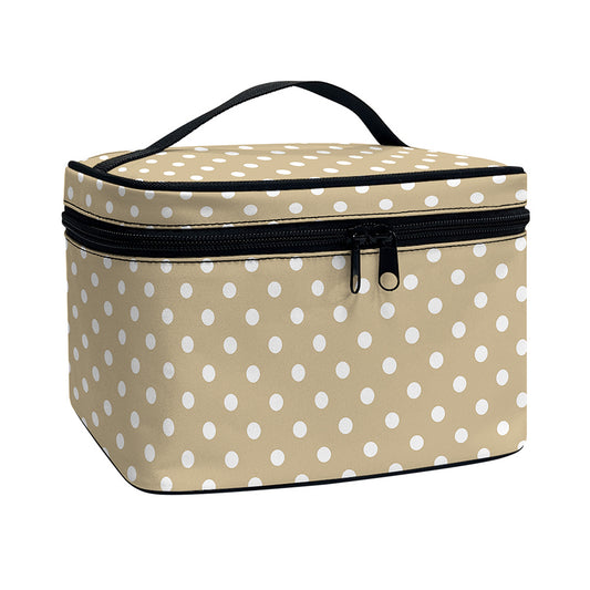 Beige And White Polka Dot Pattern Print Travel Makeup Bag
