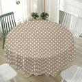 Beige And White Polka Dot Pattern Print Waterproof Round Tablecloth
