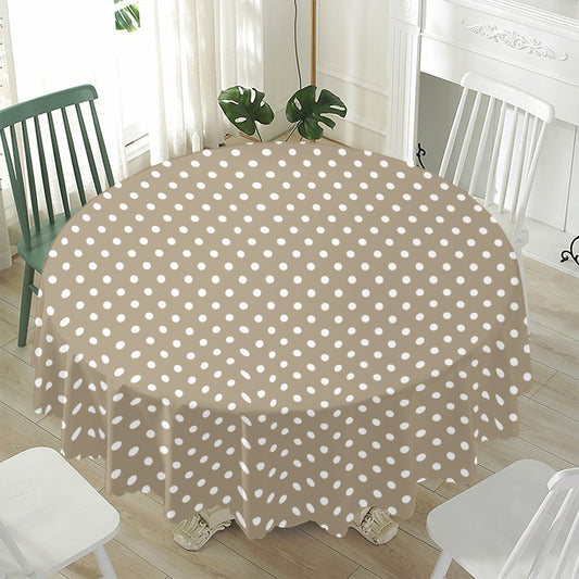 Beige And White Polka Dot Pattern Print Waterproof Round Tablecloth
