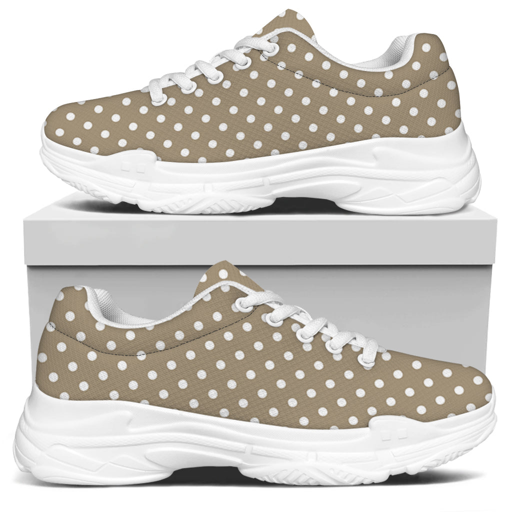 Beige And White Polka Dot Pattern Print White Chunky Shoes