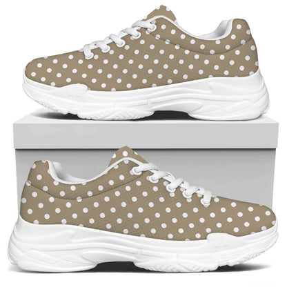 Beige And White Polka Dot Pattern Print White Chunky Shoes