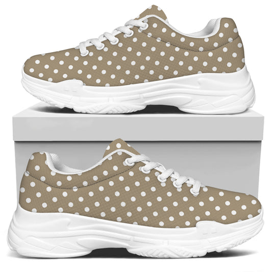 Beige And White Polka Dot Pattern Print White Chunky Shoes