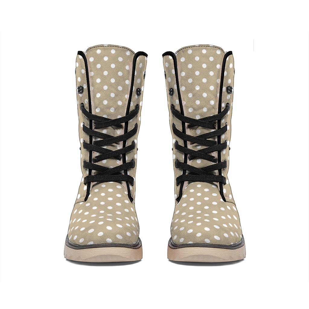 Beige And White Polka Dot Pattern Print Winter Boots