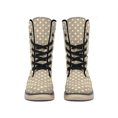 Beige And White Polka Dot Pattern Print Winter Boots