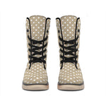 Beige And White Polka Dot Pattern Print Winter Boots