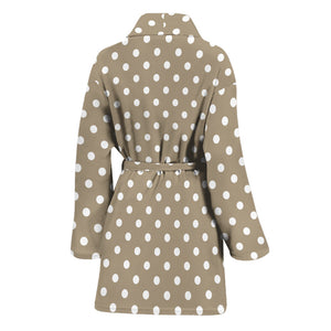 Beige And White Polka Dot Pattern Print Women's Bathrobe