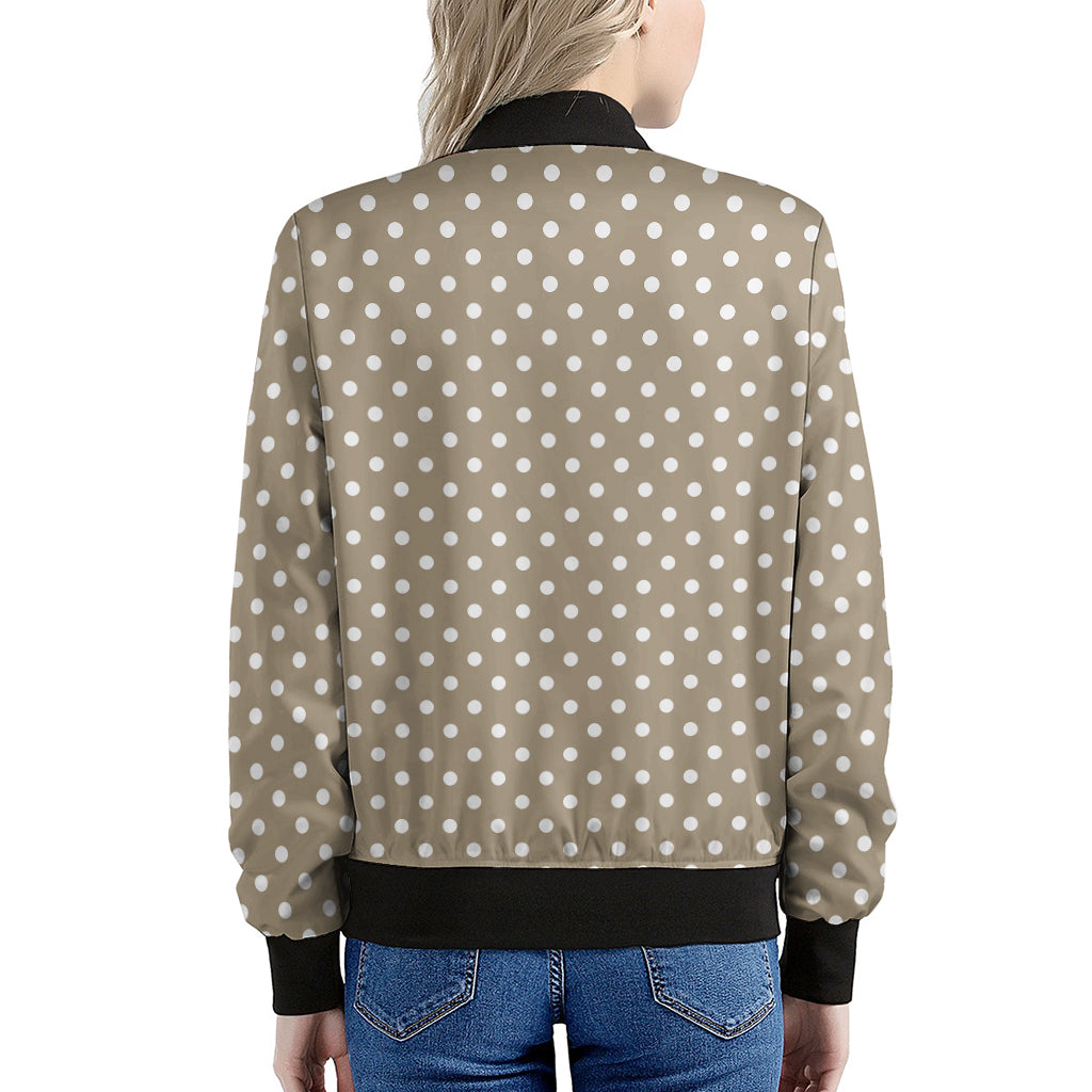 Beige And White Polka Dot Pattern Print Women's Bomber Jacket