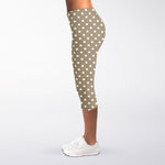 Beige And White Polka Dot Pattern Print Women's Capri Leggings