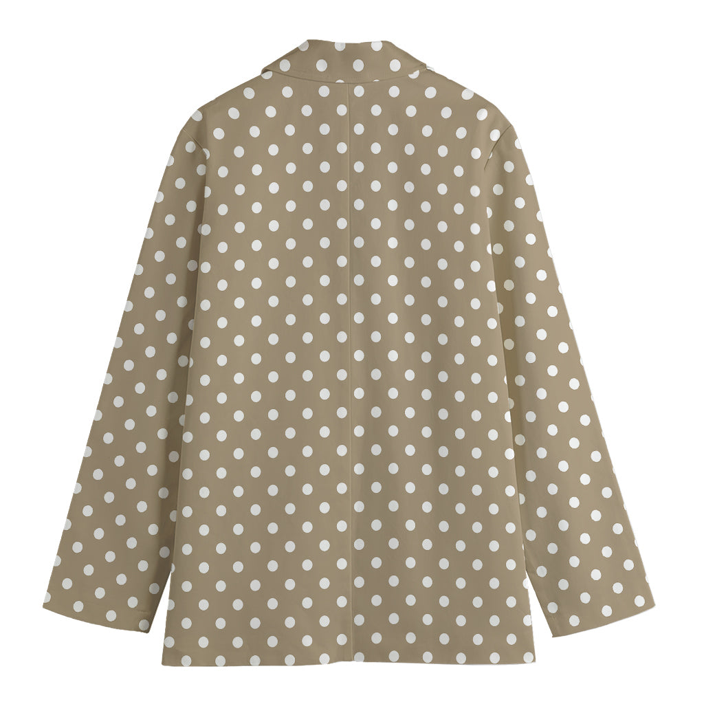 Beige And White Polka Dot Pattern Print Women's Cotton Blazer