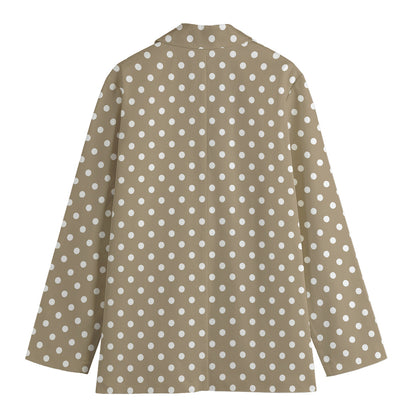 Beige And White Polka Dot Pattern Print Women's Cotton Blazer