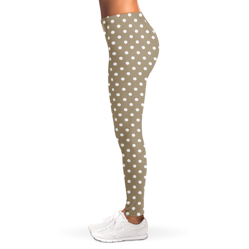 Beige And White Polka Dot Pattern Print Women's Leggings