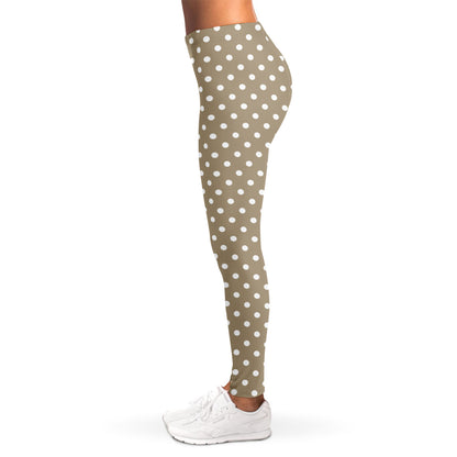 Beige And White Polka Dot Pattern Print Women's Leggings