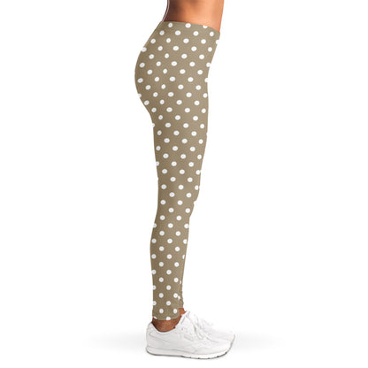 Beige And White Polka Dot Pattern Print Women's Leggings