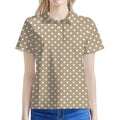 Beige And White Polka Dot Pattern Print Women's Polo Shirt