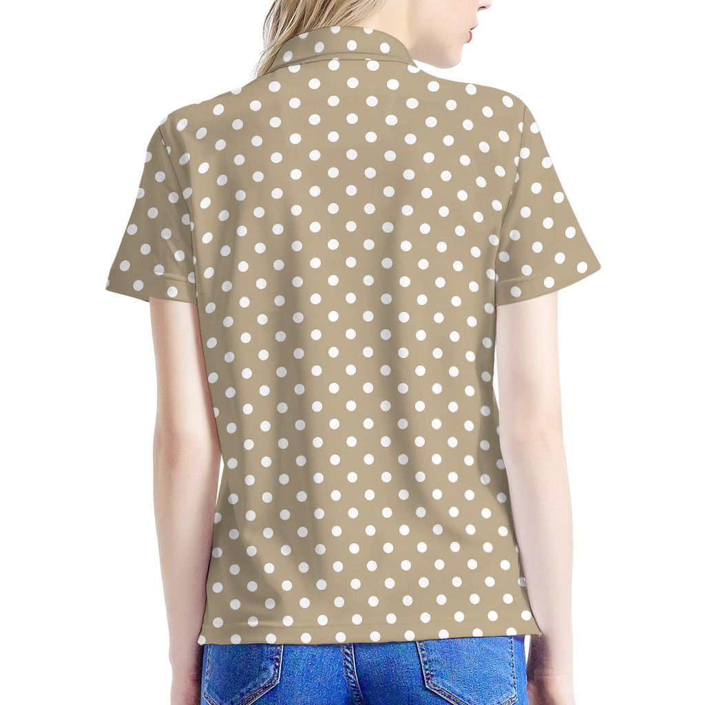 Beige And White Polka Dot Pattern Print Women's Polo Shirt